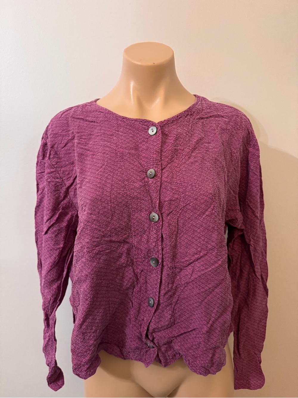 Cut Loose Purple Plum Button Up Shirt Medium Crinkle
